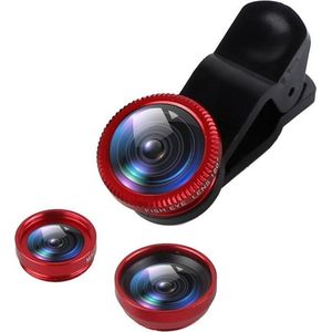 DrPhone PiX - 180° Lens Universele Premium 3 in 1 Fish Eye Lens - Macro Lens / Wide Lens / Fish Eye lens Kit - Rood