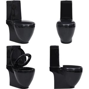 vidaXL Toilet met afvoer achter keramiek zwart - Toilet - Toiletten - Toiletpot - Wcpot
