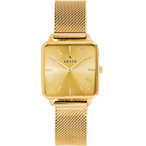 KRAEK Jula Gouden Wijzerplaat 28 mm - Dames Horloge - Goud Mesh horlogebandje