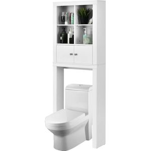 Toiletrek met 3 verdiepingen, ruimtebesparend badkamerrek met 4 open vakken en verstelbare planken, wc-rek, wasmachinerek voor badkamer, van hout, 60 x 20 x 165 cm, wit