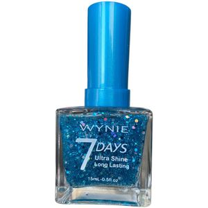 Wynie - Nagellak 7 Days Ultra Shine Long Lasting - Transparant met blauwe en zilver en multi gekleurde grote en blauwe mini glitters - 1 flesje met 15 ml inhoud - Nummer 713