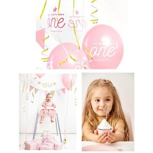 Verjaardagsfeestje decoraties voor 1e verjaardag set roze en goud