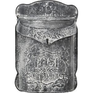 Clayre & Eef Brievenbus 26x8x39 cm Grijs Wit Metaal Bloemen Post courier Wandbrievenbus