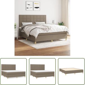 The Living Store Boxspringbed - Taupe - 203 x 160 x 118/128 cm - Met verstelbaar hoofdbord - Pocketvering matras - Middelharde ondersteuning - Huidvriendelijk topmatras - Inclusief montagematerialen - The Living Store