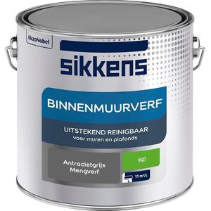 Sikkens - Binnenmuurverf - Muurverf - Mengkleur - Antracietgrijs - 2,5 liter