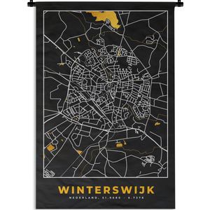 Wandkleed - Wanddoek - Winterswijk - Plattegrond - Stadskaart - Black and Gold - Kaart - 60x90 cm - Wandtapijt