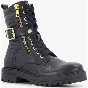 Braqeez leren meisjes veterboots zwart - Maat 32 - Uitneembare zool