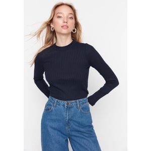 Trendyol Smaragdgroene Staande Kraag Geribbeld Flexibel Getailleerd/Past Body Gebreide Blouse Tweeaw20Bz0200