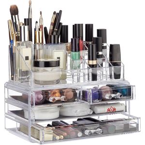 Relaxdays Make-up Organizer - Tweedelig - Cosmetica Opbergdoos - Transparant