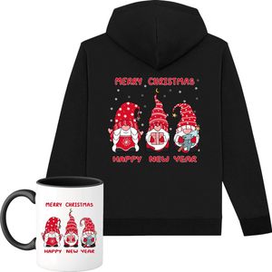 Christmas Gnomies Rood - Foute kersttrui kerstcadeau - Dames / Heren / Unisex Kerst Kleding - Grappige Feestdagen Outfit - - Unisex vest met mok - Zwart - Maat M