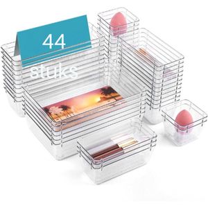Lade Organizer Set Met 44 Stuks - Transparante Kunststof Opbergbakken In 4 Maten - Bureau Organizer Voor Make-Up Keukengerei Slaapkamer En Kantoorbenodigdheden