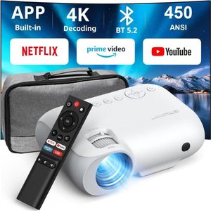 White-Label® Mini Beamer - Film Projector met Bluetooth - Draagbare Beamer - 4K Kwaliteit - Wit