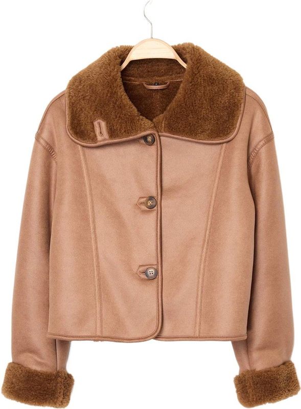 Trendyol - Twoaw26Mo00073 - Oversize Jas - Camel - Pluche Gedetailleerd