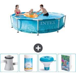 Intex Rond Frame Zwembad - 305 x 76 cm - Waterprint - Inclusief Zwembadfilterpomp - Chloor - Chloordrijver - Zwembadgids