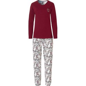 By Louise Essential Dames Pyjama Set Lang Katoen Bordeaux Met Print - Maat M