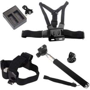Accessoireset voor o.a. GoPro & EKEN - Borstband - Hoofdband - Selfie Stick - Oplader