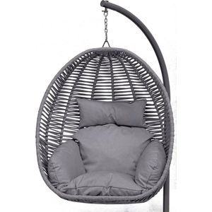 Luna Home Egg Hangstoel – Hangstoel met standaard – Voor Binnen en Buiten – Incl. Kussens & Beschermhoes – Egg Chair – Cocoon – Ei Stoel – tot 150kg – Grijs/donkerGrijs
