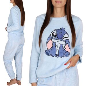 DISNEY Stitch Blauwe, POLAR, tweedelige pyjama voor dames, WARME pyjama met lange mouwen