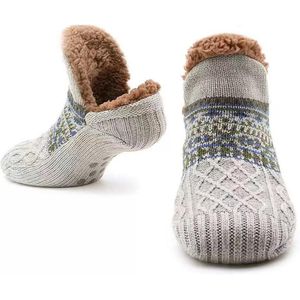 Warme binnensokken - Warme vloersokken - Warme herfst-/wintersokken - Sneeuwsokken, pantoffelsokken, tapijtsokken, loungesokken - Unisex - Antislip binnensokken - Lichtgrijs - Geschikt voor maten 43-48