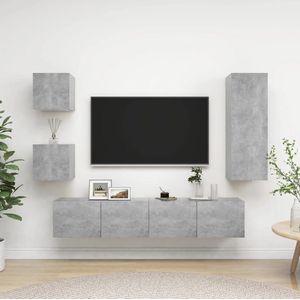 The Living Store Televisiemeubelset Betongrijs - naam - Wandbevestiging - 30.5 x 30 x 90 cm / 80 x 30 x 30 cm (B x D x H) - Met opbergruimte