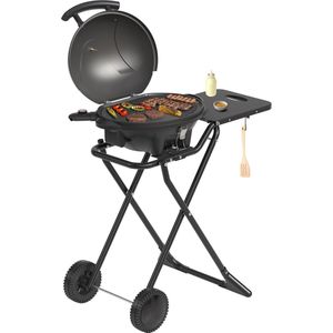 KitchenBrothers Elektrische BBQ - Opvouwbaar - Barbecue met Wielen - Anti-aanbaklaag - Zijtafel - tot 250°C - 2400W - Zwart