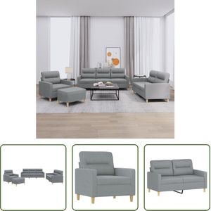 The Living Store Loungeset - Armstoel 78x77x80cm - 2-zitsbank 138x77x80cm - 3-zitsbank 198x77x80cm - Voetenbankje 60x50x41cm - Lichtgrijs