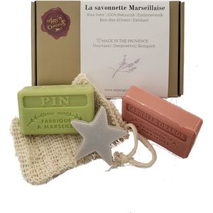 kerstcadeau set: Den, Kaneel-sinaasappel, kerstster& sisal zeepzakje