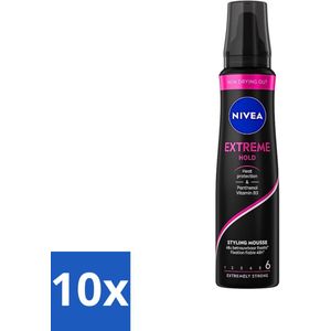 10 x NIVEA - Haarschuim - Extreme Stevigheid - 48 Uur Lang Bescherming - 150 ml - Vitamine B3 - Hittebescherming - Siliconenvrij - Stylingmousse