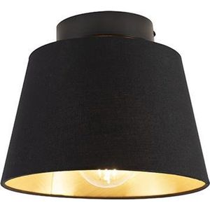 QAZQA combi - Klassieke Plafondlamp met kap - 1 lichts - Ø 200 mm - Zwart Goud - Woonkamer | Slaapkamer | Keuken
