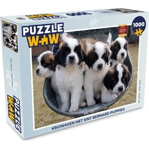 Puzzel Kruiwagen met Sint Bernard puppies - Legpuzzel - Puzzel 1000 stukjes volwassenen