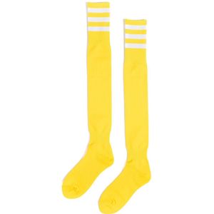KIMU Sokken Geel Witte Strepen - Maat 36-41 - Dames Heren Unisex - Gele Kniekousen Voetbalsokken Sportsokken Kniesokken Kousen Streepjes Sinterklaas Kado