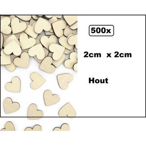 500x Confetti hartjes hout 2 x 2 cm - huwelijk valentijn liefde trouwen thema feest hart