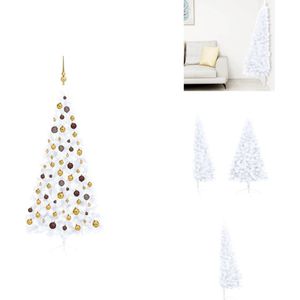 vidaXL Kunstkerstboom - Halve - 125 cm Breedte - Wit - LED-verlichting - Decoratieve kerstboom
