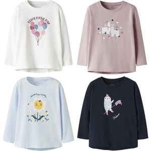 Name it 4 t-shirts meisjes - wit-roze-blauw - NMFvix - maat 92