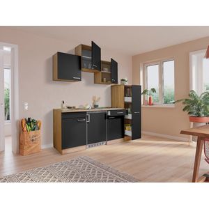 Goedkope keuken 180  cm - complete kleine keuken met apparatuur Luis - Eiken/Grijs - keramische kookplaat  - koelkast  - mini keuken - compacte keuken - keukenblok met apparatuur