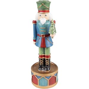 Notenkraker kandelaar kerst - 24 cm hoog - blauw/groen kunststof - kerstdecoratie