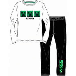 Minecraft pyjama - wit - zwart - Maat 116 / 6 jaar