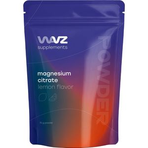WAVZ Magnesium Citraat Poeder - Natuurlijk en 100% Plantaardig - 250 mg Elementair Magnesium - Zonder toegevoegde suikers, kleur- of geurstoffen - Ontwikkeld en geproduceerd in Nederland - 75g