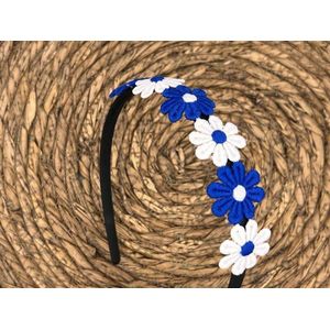 Diadeem met blauw/wit (witte) madeliefjes - carnaval - haaraccessoires