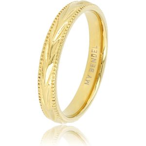 My Bendel - Ring goud met blad motief - 3 -5 mm - Gouden ring met blad bewerking - Met luxe cadeauverpakking
