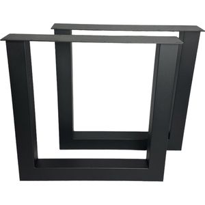 Maison DAM – 2x industriële tafelpoot U met koker 8x8cm, Lengte: 72cm, hoogte: 72cm, mat zwart fijn structuur, hoogwaardige kwaliteit - Inclusief steldop - Topplaat; 4mm dik