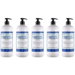 Bodylotion Cool Down 1 Liter - met gratis pomp - set van 5 stuks - Voordeelverpakking