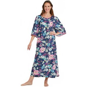 Antistatisch gebreid hostessenjurkje met bloemen en satijn