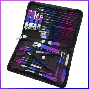 Manicure Set 30-delig – Roestvrijstalen Nagelknip Set- Met extra tools voor gezicht en voeten - Kleu Paars en Blauw – Complete Hand en Nagelverzorging – 30 stuks - Nagel Tools met Luxe Opberghoes- Perfect voor Thuis en Reisset