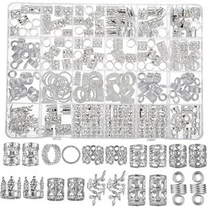 Brenzoos - Haaraccessoires voor Dreadlocks, Set van 220 stuks, Zilveren Haarhangers, Verstelbare Manchetten, Haarspiralen, Decoratie