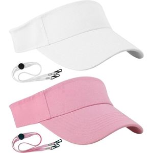 Zonnehoeden voor dames - Set van 2, anti-verlies sporttennishoed en hardloophoed - Verstelbaar - Wit S/M .