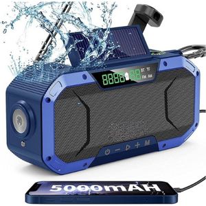 Noodradio - Solar Opwindbaar - Solar powerbank - 5000mAh - Zonneenergie - Survival Noodpakket - Zaklamp Oplaadbaar - AM/FM - Noodrantsoen - Blauw