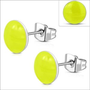 Aramat jewels ® - Ronde gele oorstekers geel acryl staal 6mm