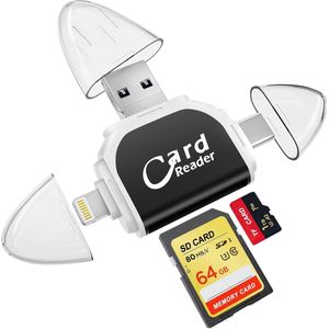 Multi-Port - 4-in-1 Universele SD TF Kaartlezer - SD/Micro SD Kaartlezer - Hoogwaardige Kaartlezer - Camera Geheugenkaartlezer voor Android Telefoon - PC - Notebook - Camera