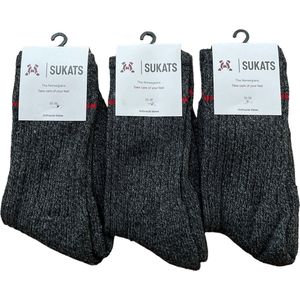 Sukats® The Norwegians - 3 Paar - Noorse Sokken - Maat 47-50 - Antraciet - Heren - XXL - Warme sokken - Winter sokken - Wollen sokken - Noorse Kousen